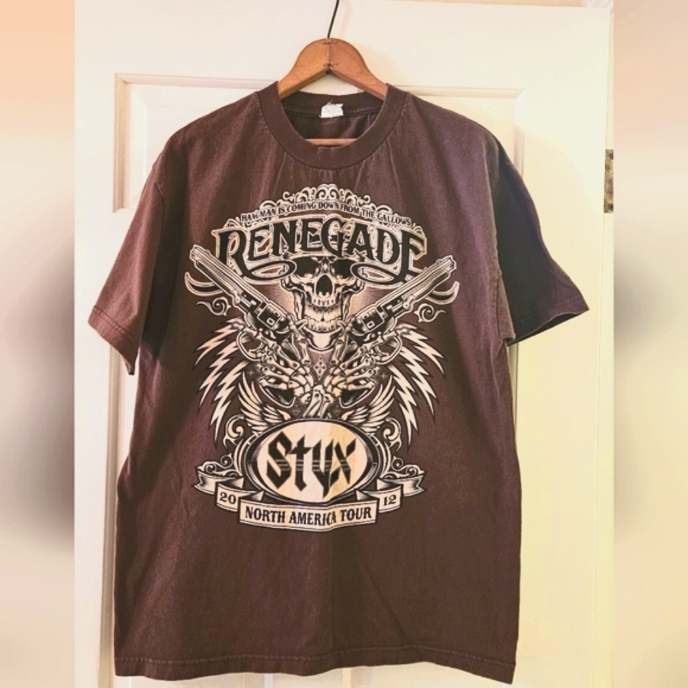 Styx Renegade 2012 North American Tour Brown Graphic Tee Double Sided Alstyle